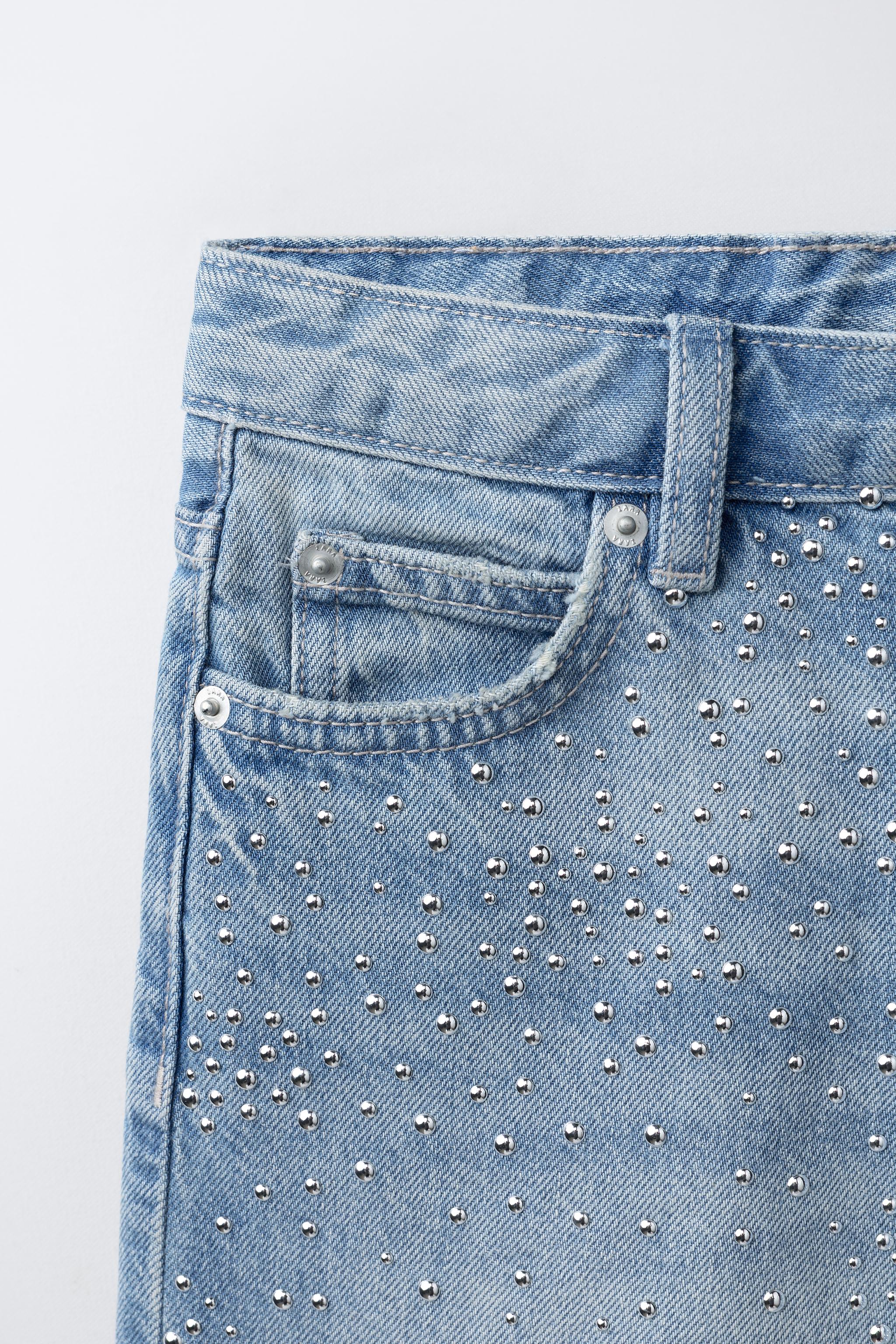 LONG DENIM BERMUDA SHORTS WITH RHINESTONES